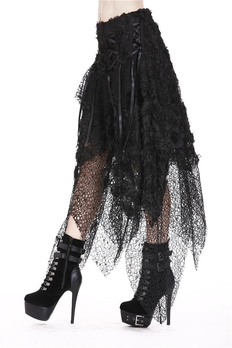 Punk disorderly flower and mesh skirt with irregular hem KW126