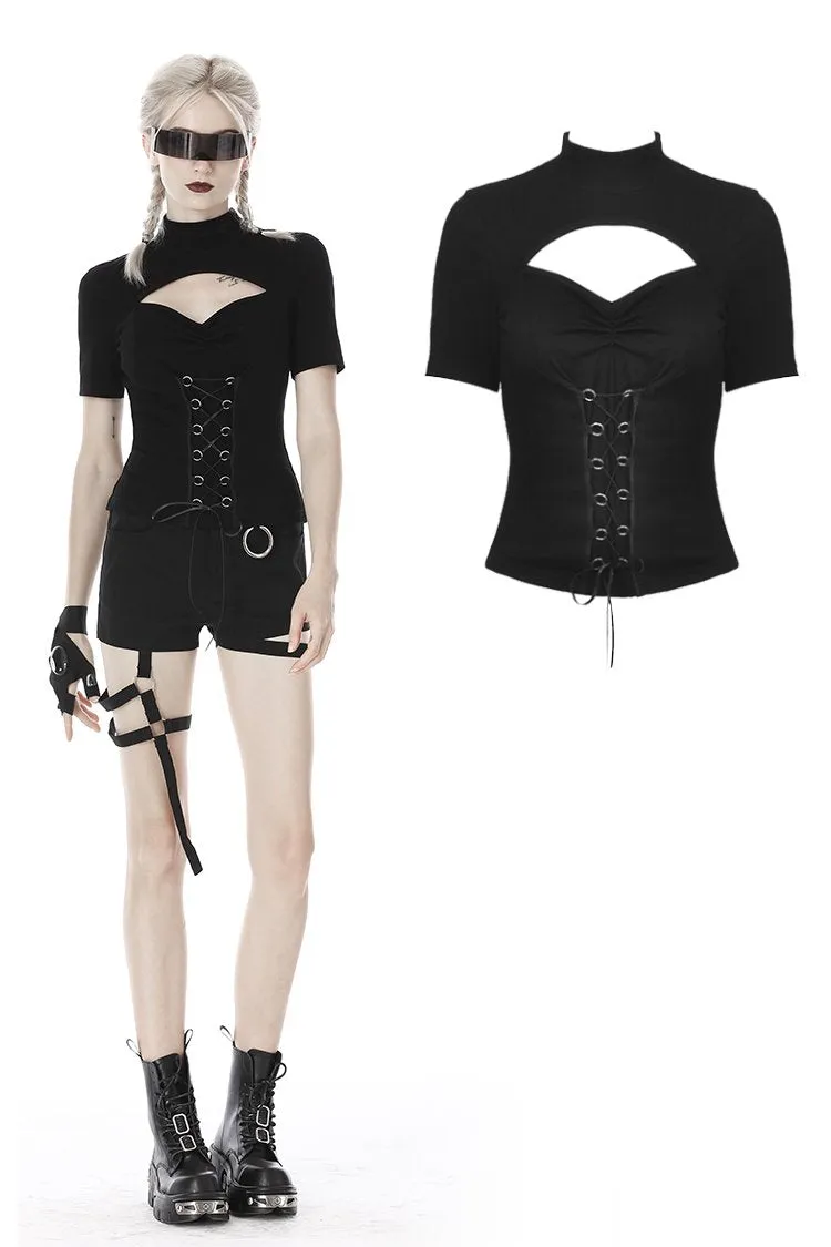 Punk hollow chest lace up short sleeves T-shirt TW270