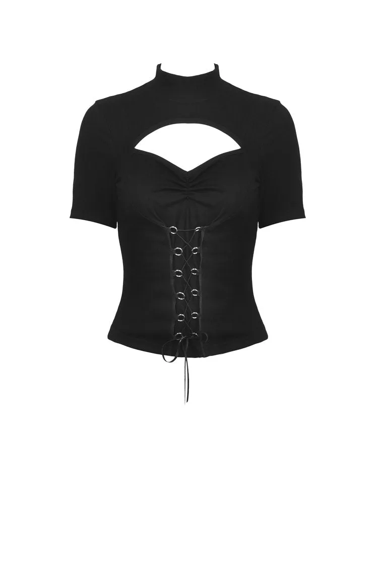 Punk hollow chest lace up short sleeves T-shirt TW270