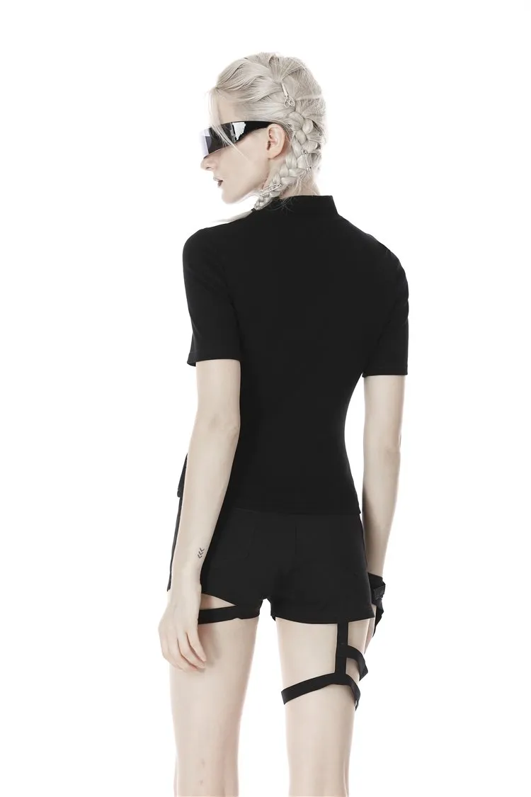 Punk hollow chest lace up short sleeves T-shirt TW270