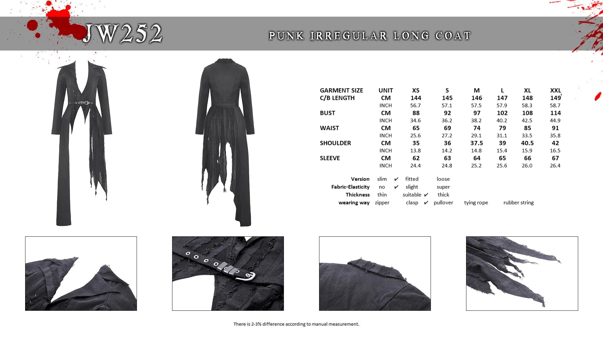 Punk irregular long coat JW252