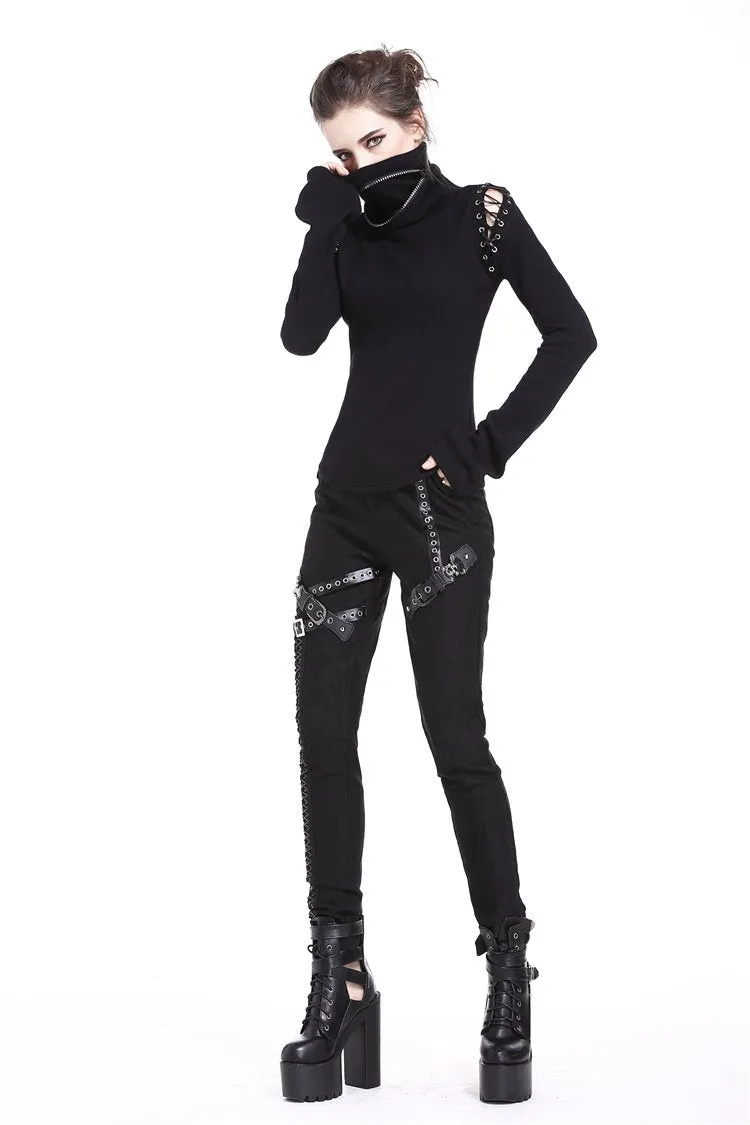 Punk lace-up shoulder vampire collar T-shirt TW178