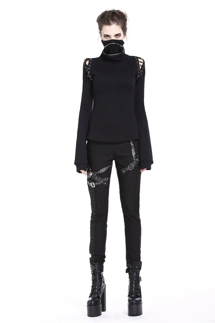 Punk lace-up shoulder vampire collar T-shirt TW178