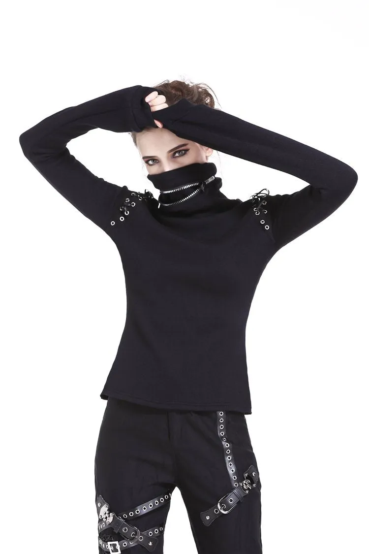 Punk lace-up shoulder vampire collar T-shirt TW178