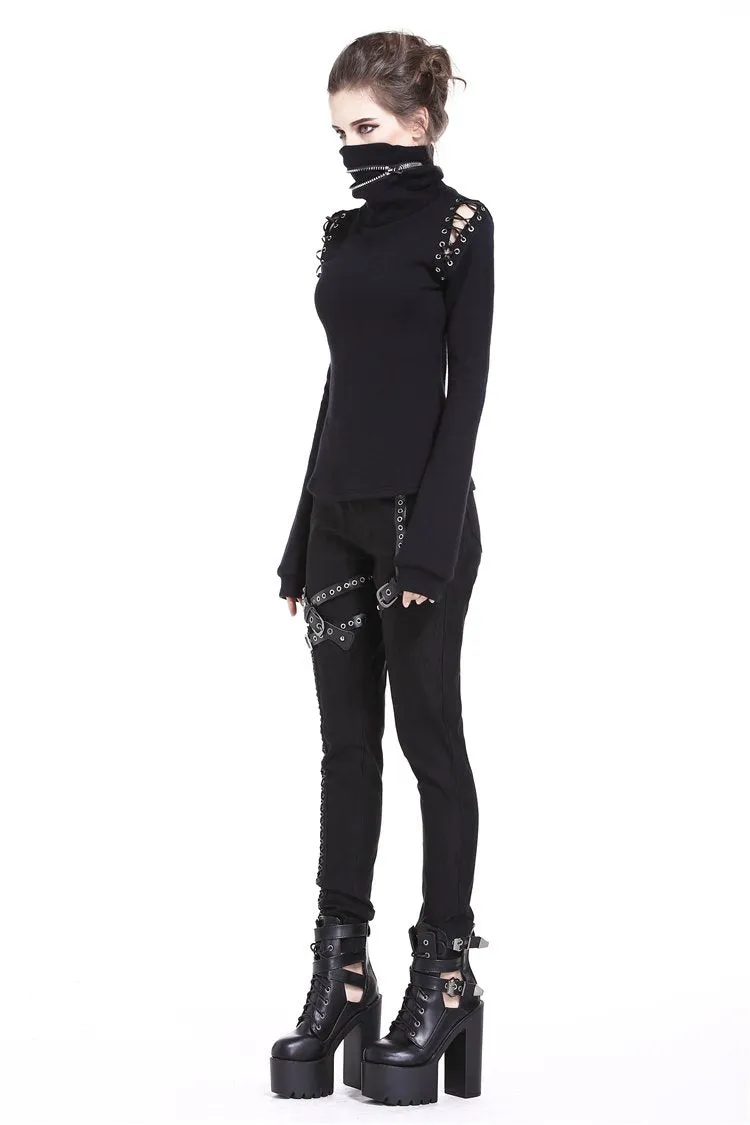 Punk lace-up shoulder vampire collar T-shirt TW178