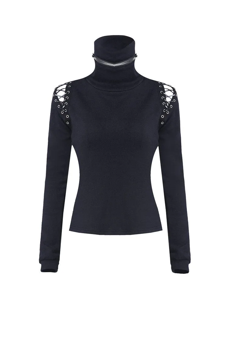 Punk lace-up shoulder vampire collar T-shirt TW178