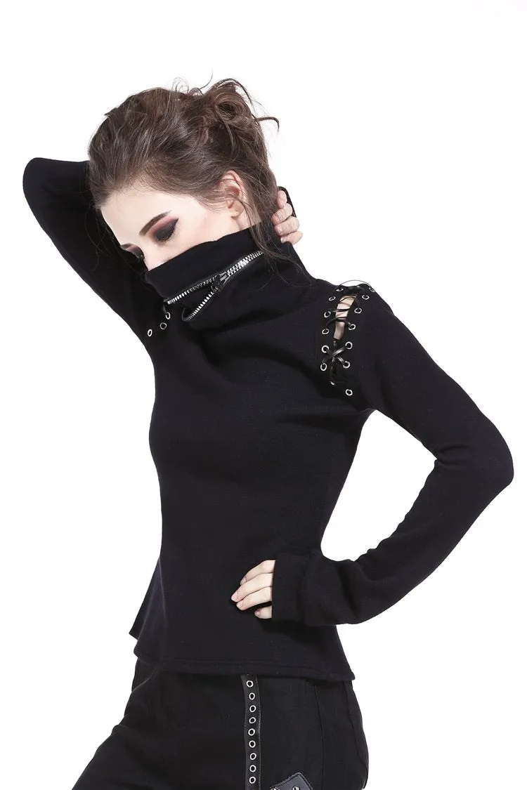 Punk lace-up shoulder vampire collar T-shirt TW178