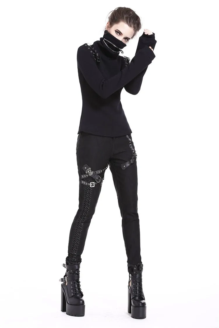 Punk lace-up shoulder vampire collar T-shirt TW178