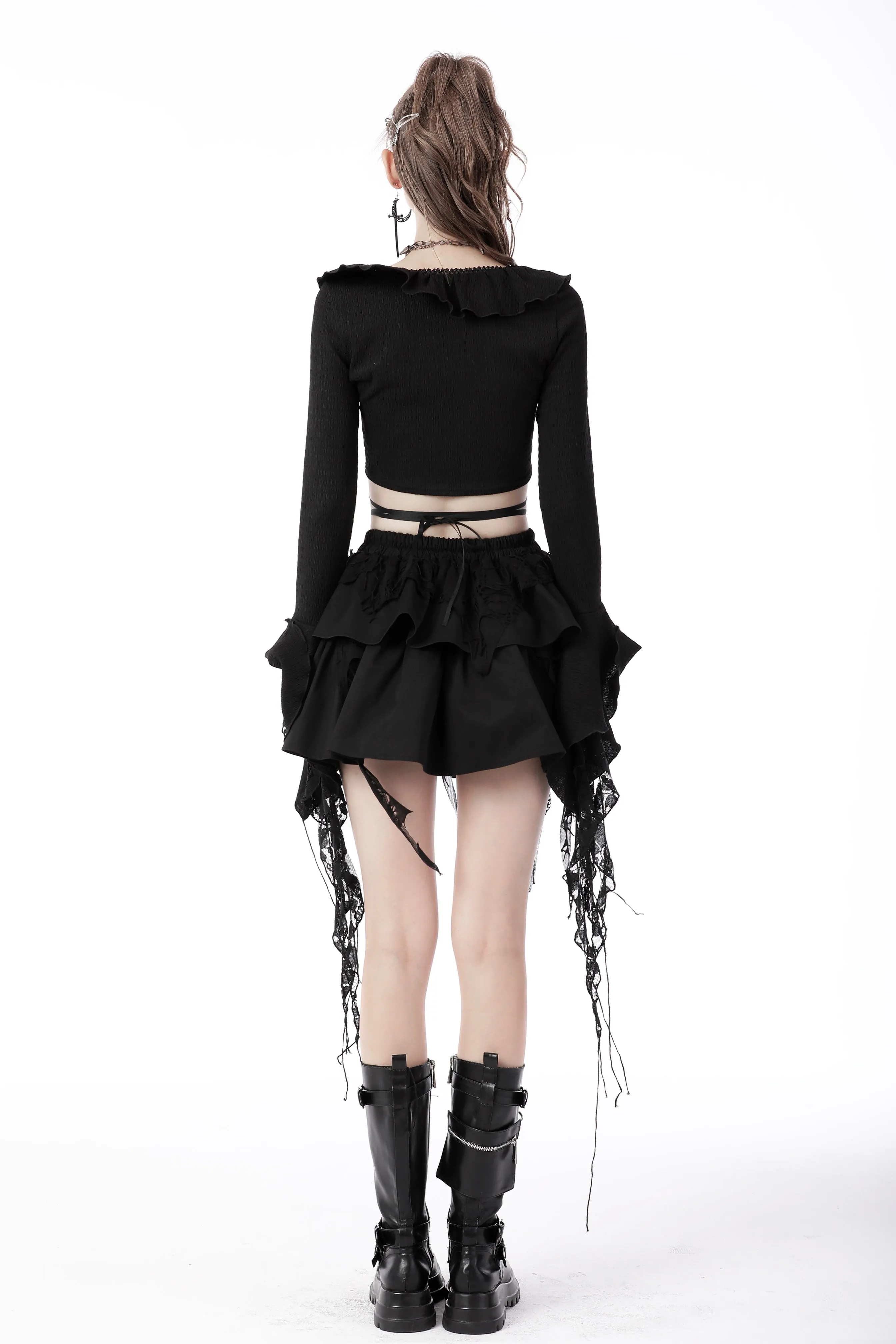 Punk locomotive side zip ragged frilly skirt KW250