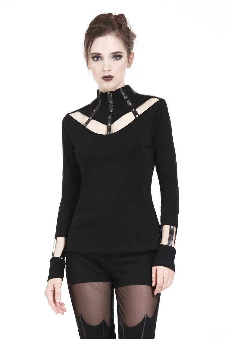 Punk long T-shirt with eyelet  hollow-out collar design TW172