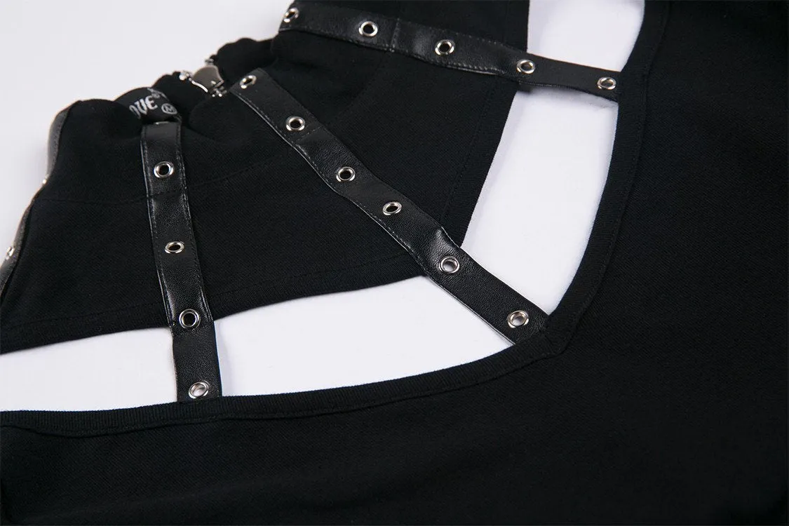 Punk long T-shirt with eyelet  hollow-out collar design TW172