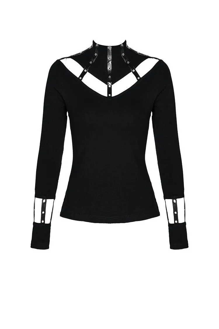 Punk long T-shirt with eyelet  hollow-out collar design TW172