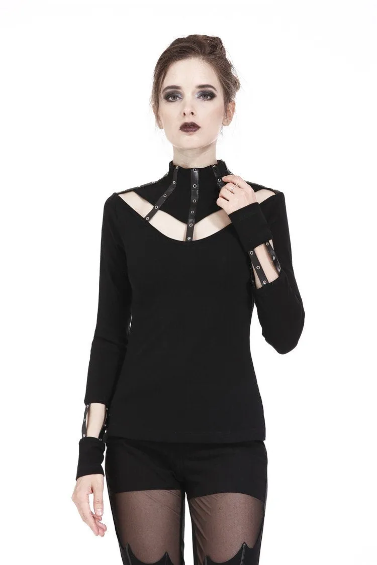 Punk long T-shirt with eyelet  hollow-out collar design TW172