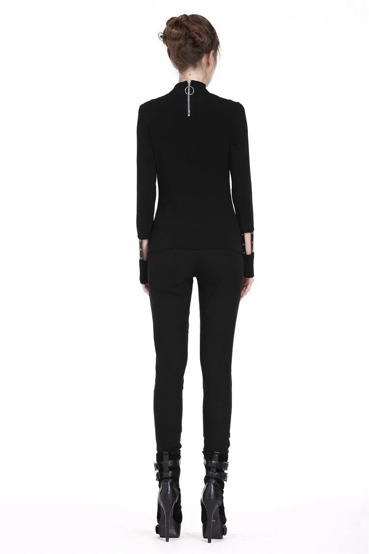 Punk long T-shirt with eyelet  hollow-out collar design TW172