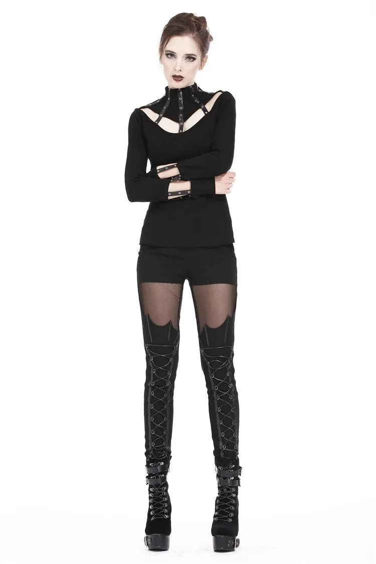 Punk long T-shirt with eyelet  hollow-out collar design TW172