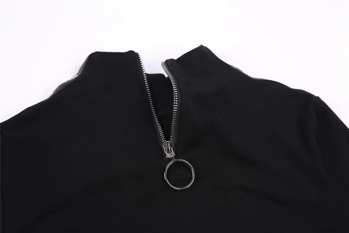 Punk long T-shirt with eyelet  hollow-out collar design TW172