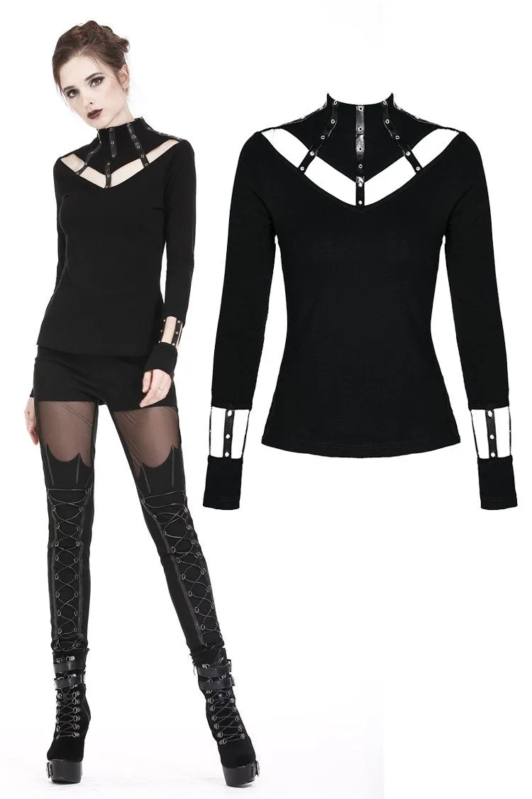Punk long T-shirt with eyelet  hollow-out collar design TW172