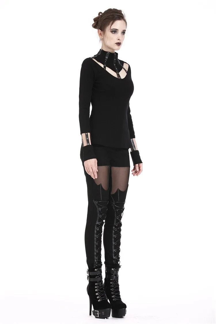 Punk long T-shirt with eyelet  hollow-out collar design TW172