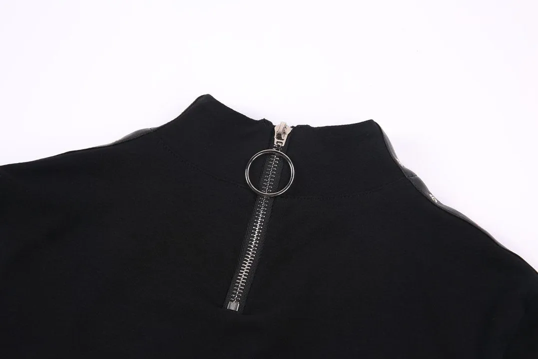 Punk long T-shirt with eyelet  hollow-out collar design TW172