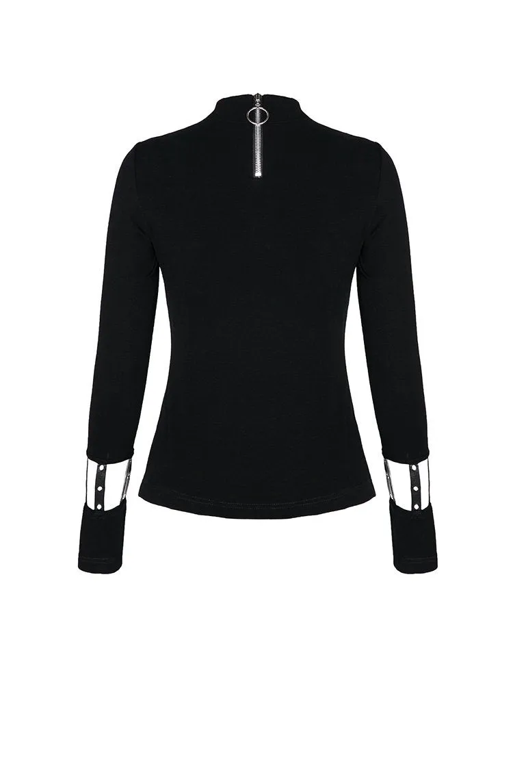 Punk long T-shirt with eyelet  hollow-out collar design TW172