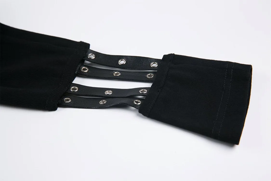 Punk long T-shirt with eyelet  hollow-out collar design TW172