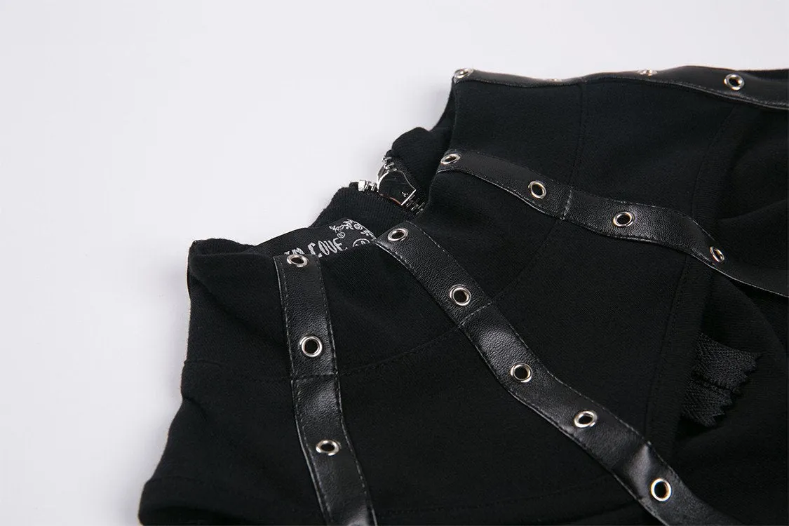 Punk long T-shirt with eyelet  hollow-out collar design TW172