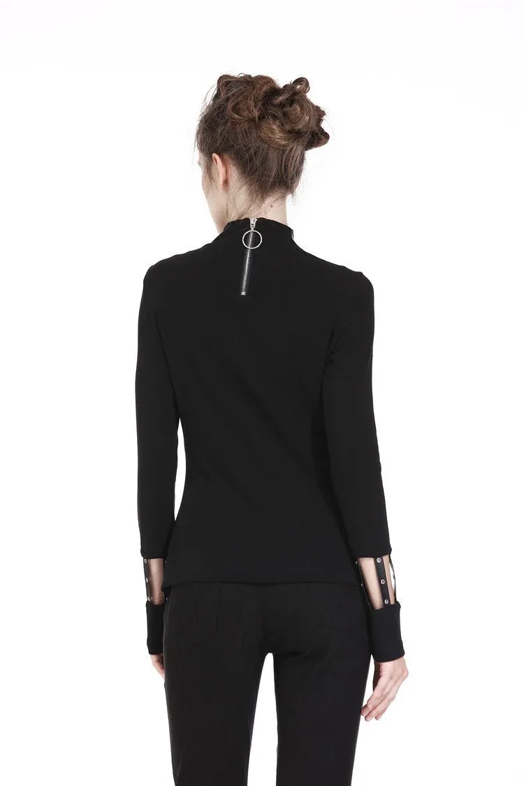 Punk long T-shirt with eyelet  hollow-out collar design TW172