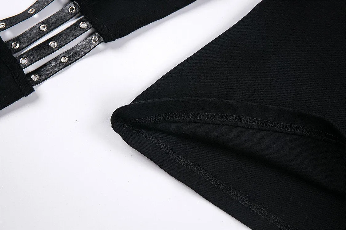 Punk long T-shirt with eyelet  hollow-out collar design TW172