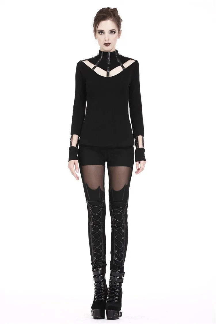 Punk long T-shirt with eyelet  hollow-out collar design TW172