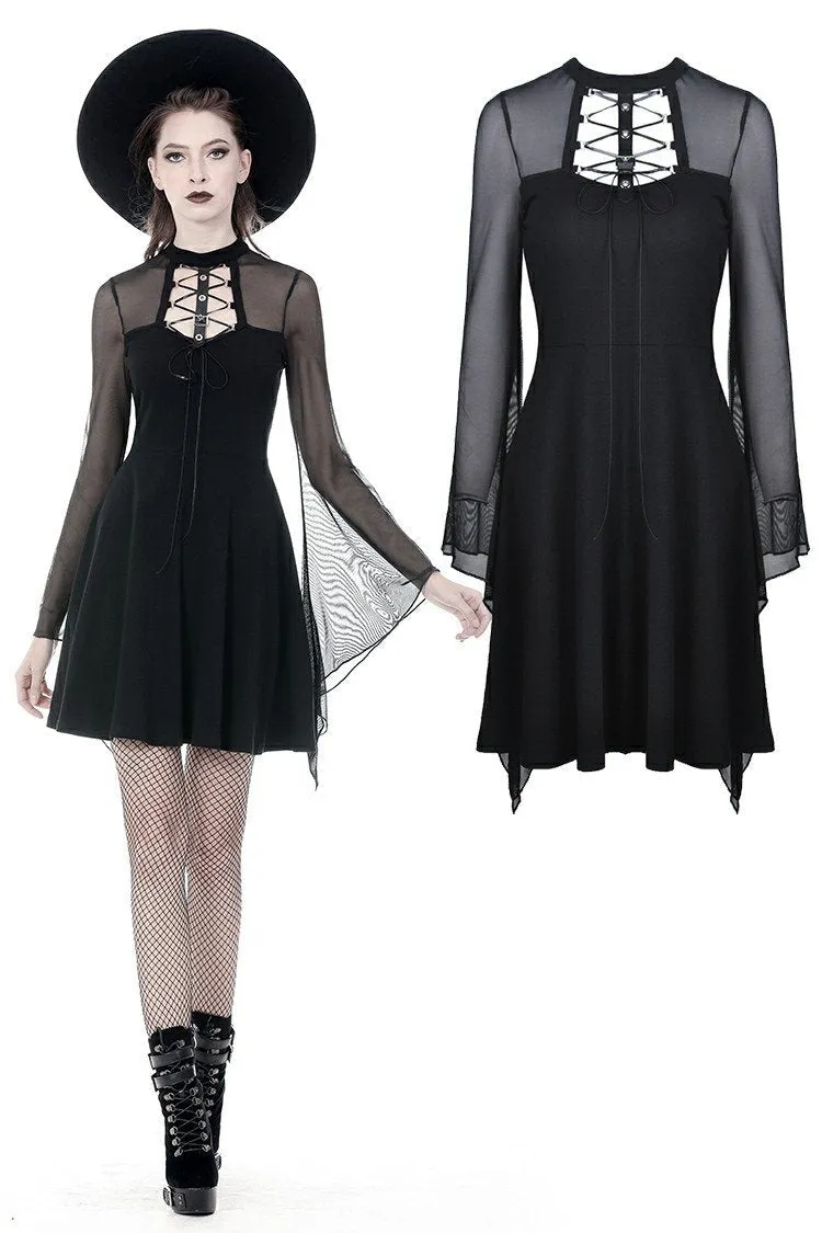 Punk mesh horn long sleeves midi dress  DW354