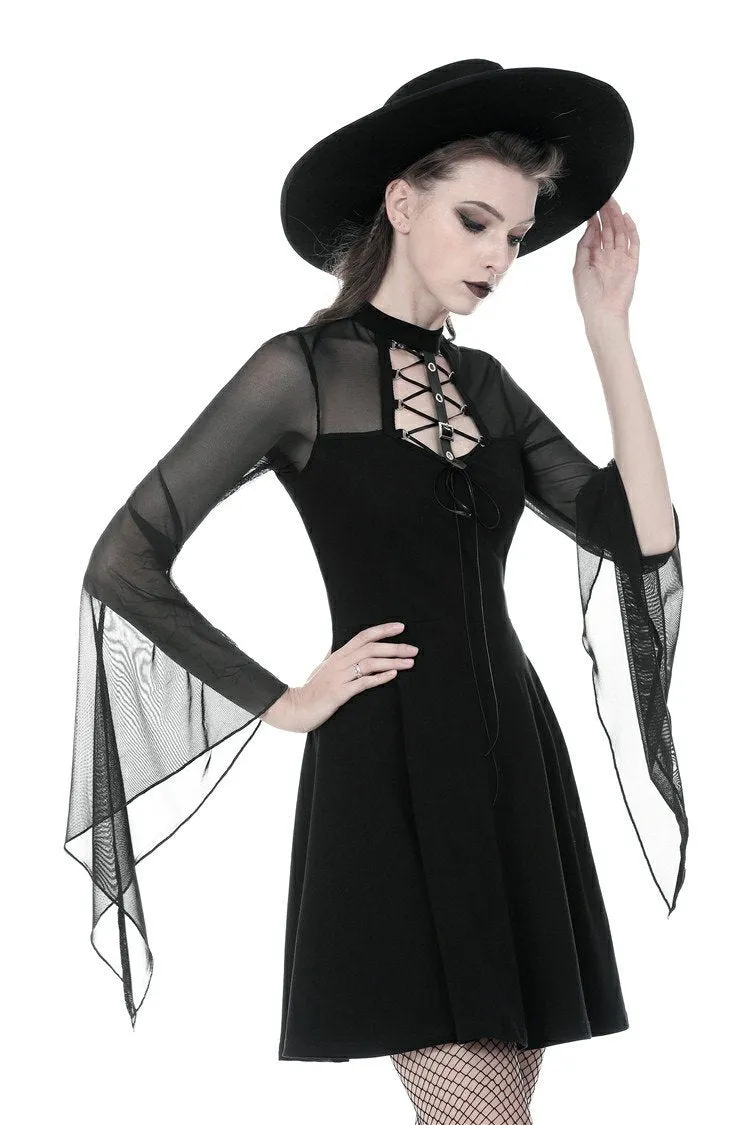 Punk mesh horn long sleeves midi dress  DW354