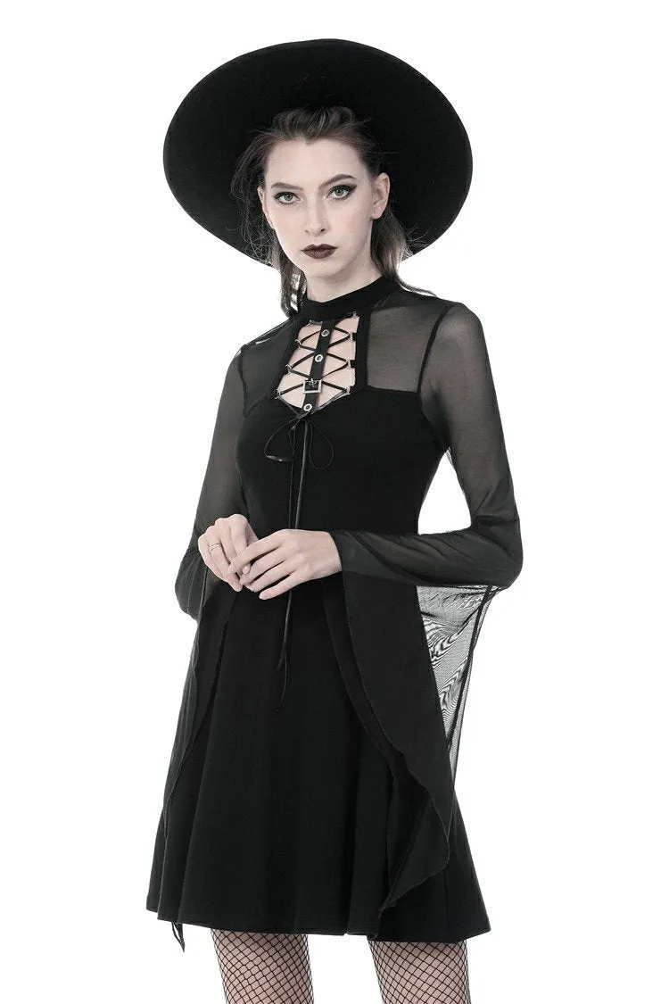 Punk mesh horn long sleeves midi dress  DW354