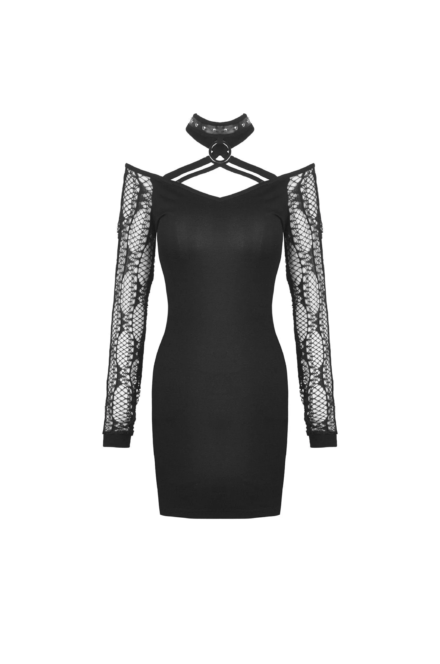 Punk net sleeves halter dress DW427