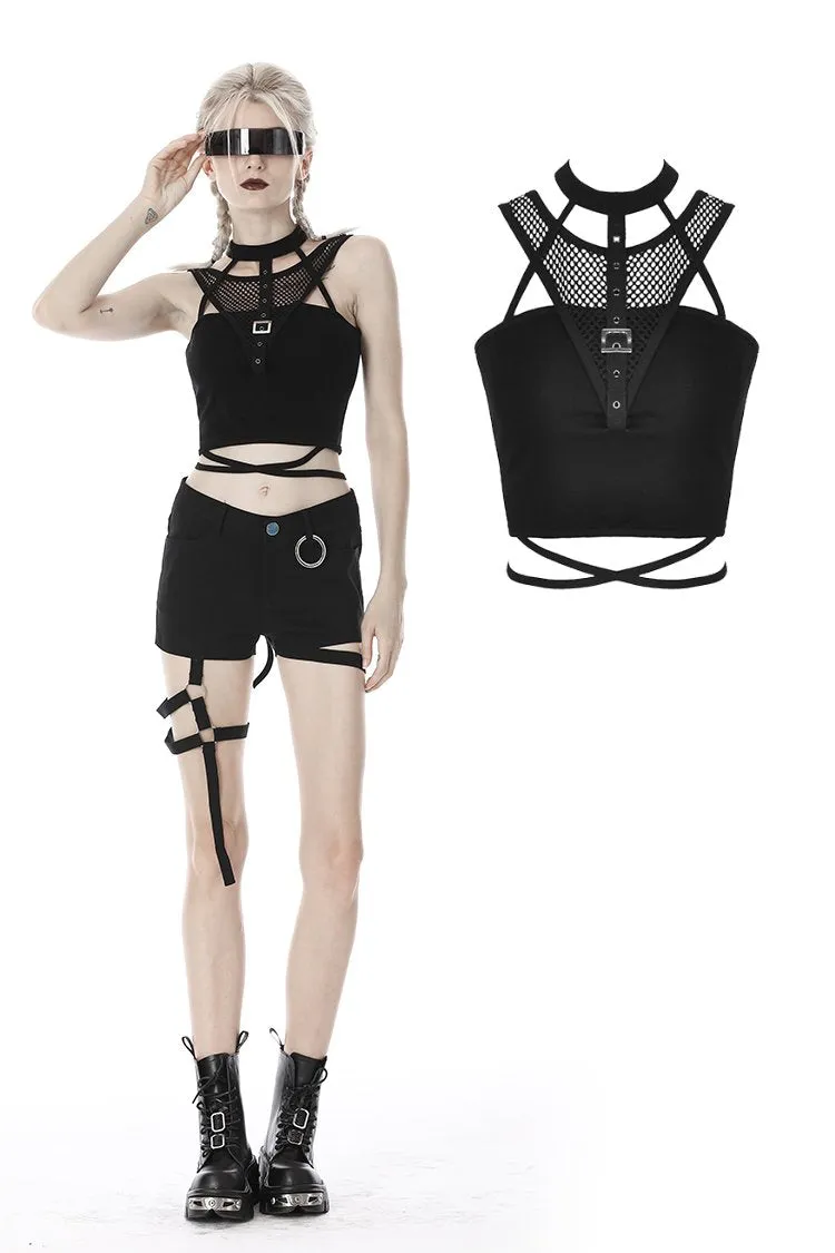 Punk net splicing midriff-baring top T-shirt TW266