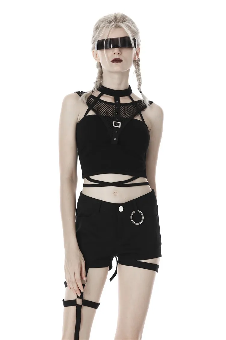 Punk net splicing midriff-baring top T-shirt TW266
