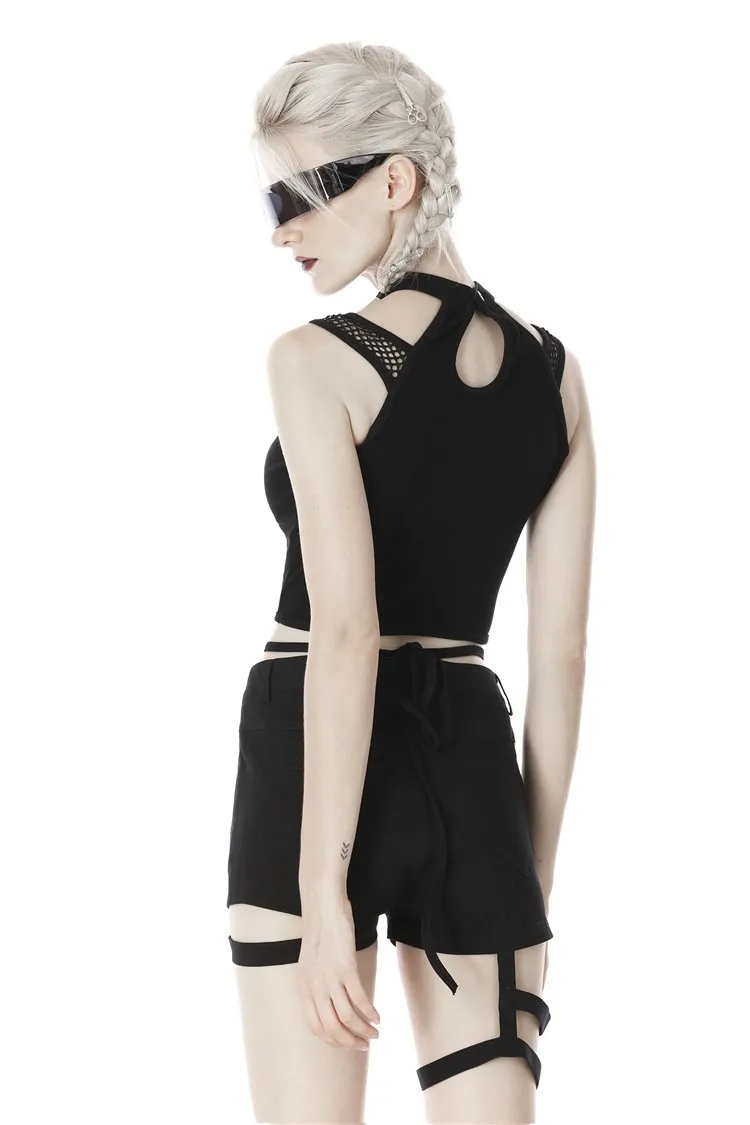 Punk net splicing midriff-baring top T-shirt TW266