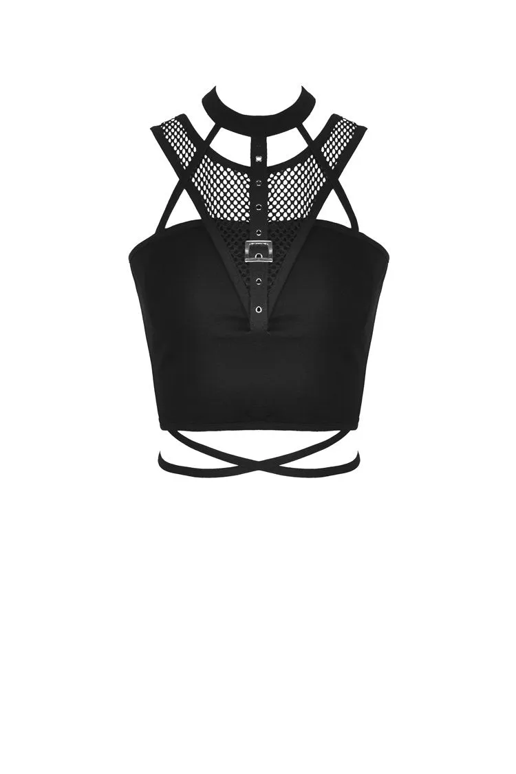 Punk net splicing midriff-baring top T-shirt TW266