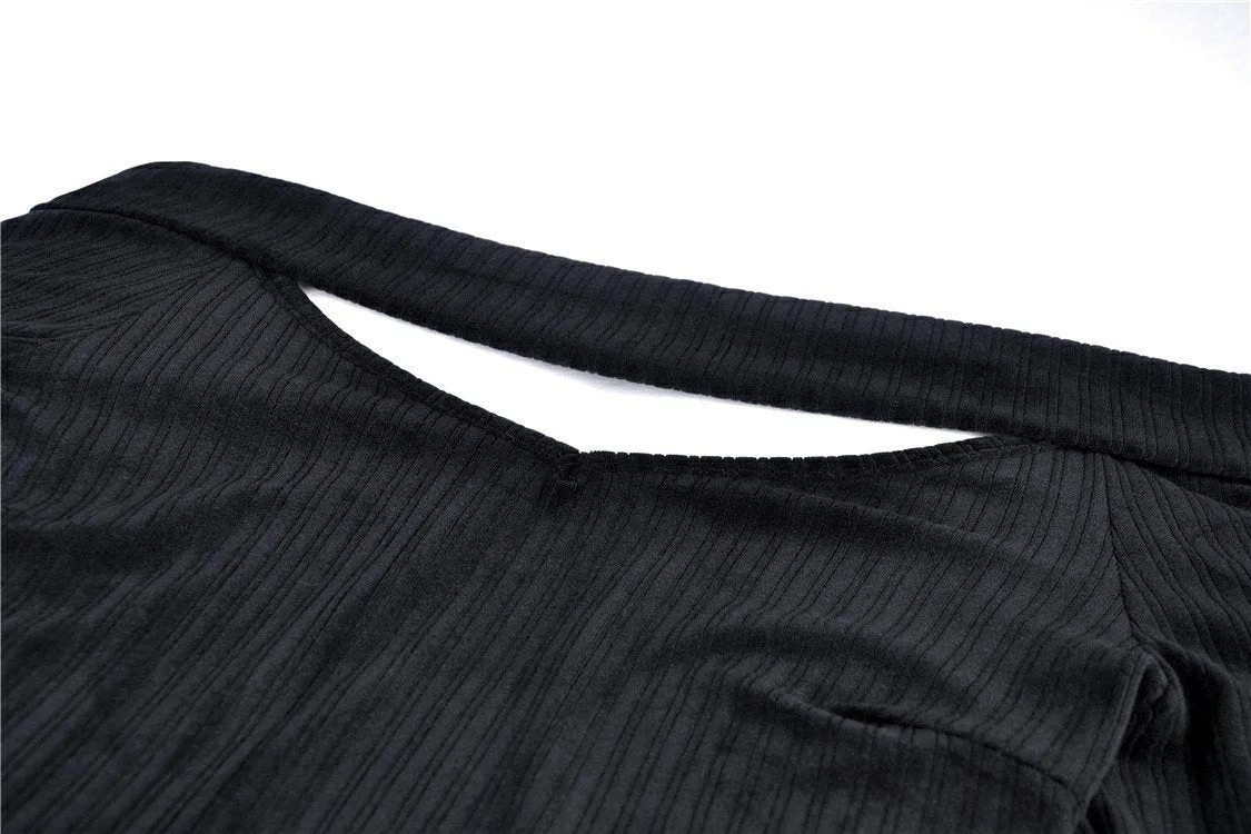 Punk off-shoulder hollow chest T-shirt with lace-up back TW247