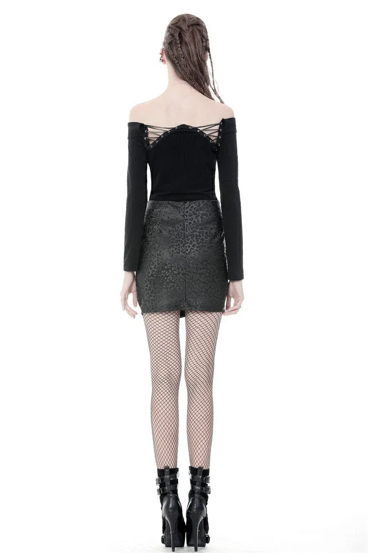 Punk off-shoulder hollow chest T-shirt with lace-up back TW247