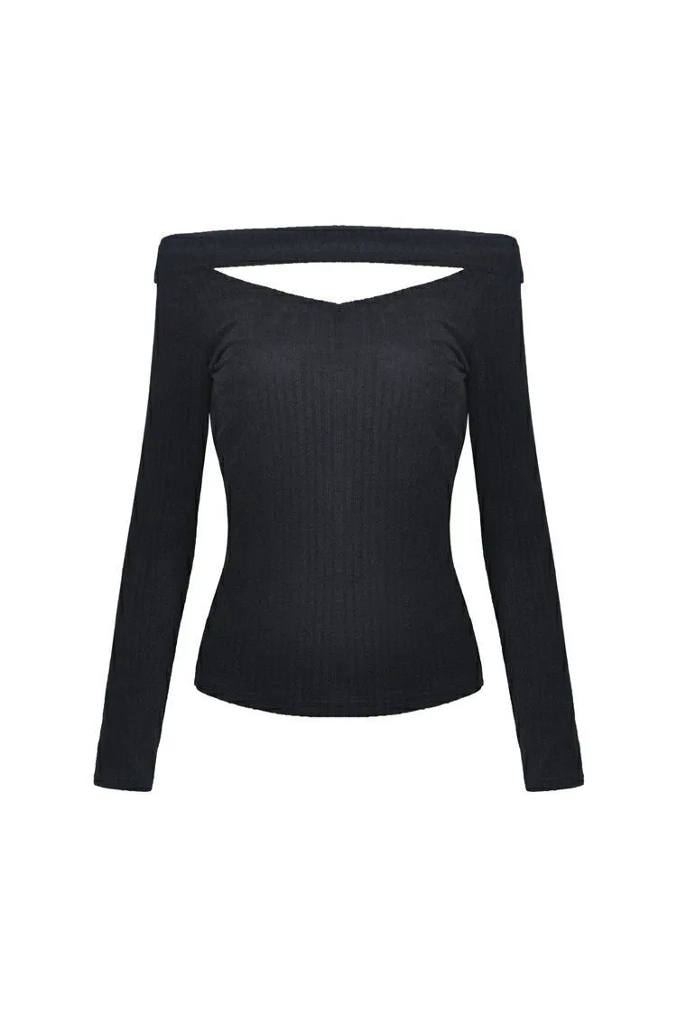 Punk off-shoulder hollow chest T-shirt with lace-up back TW247