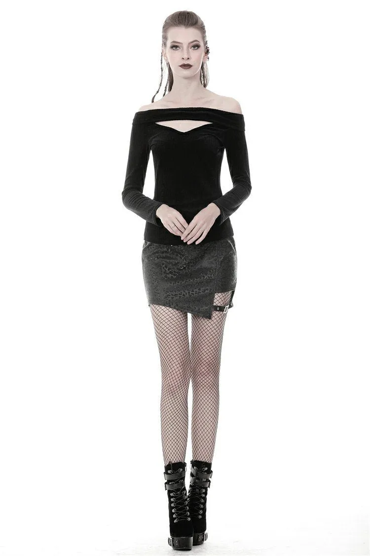 Punk off-shoulder hollow chest T-shirt with lace-up back TW247
