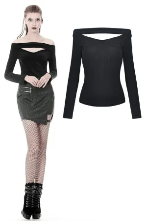 Punk off-shoulder hollow chest T-shirt with lace-up back TW247