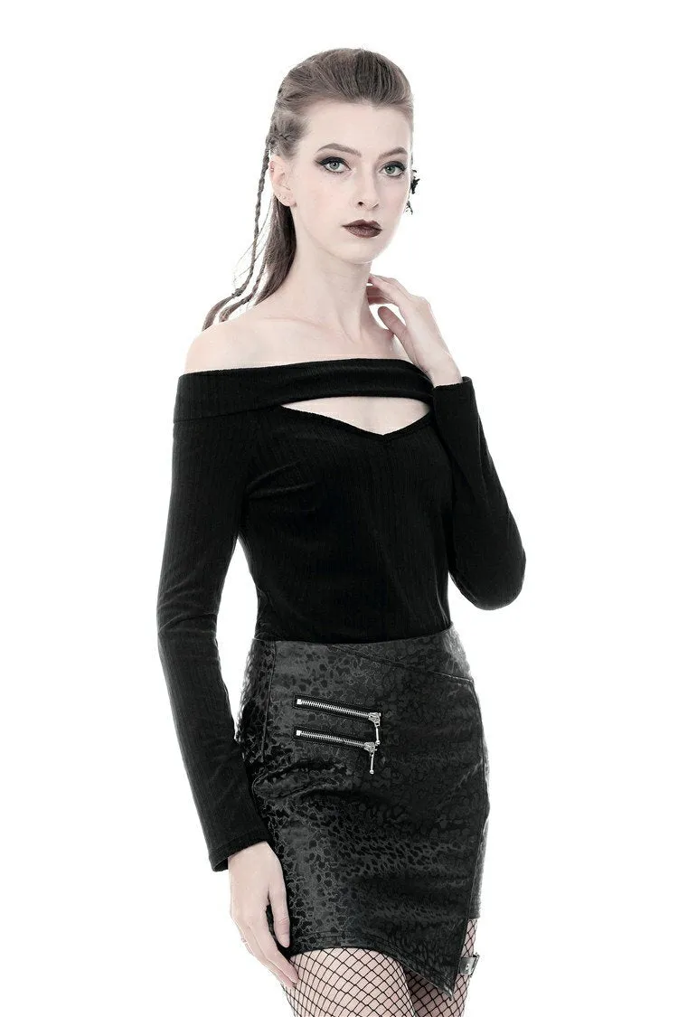 Punk off-shoulder hollow chest T-shirt with lace-up back TW247