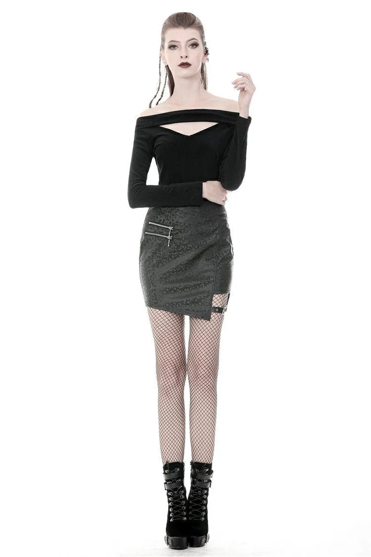 Punk off-shoulder hollow chest T-shirt with lace-up back TW247