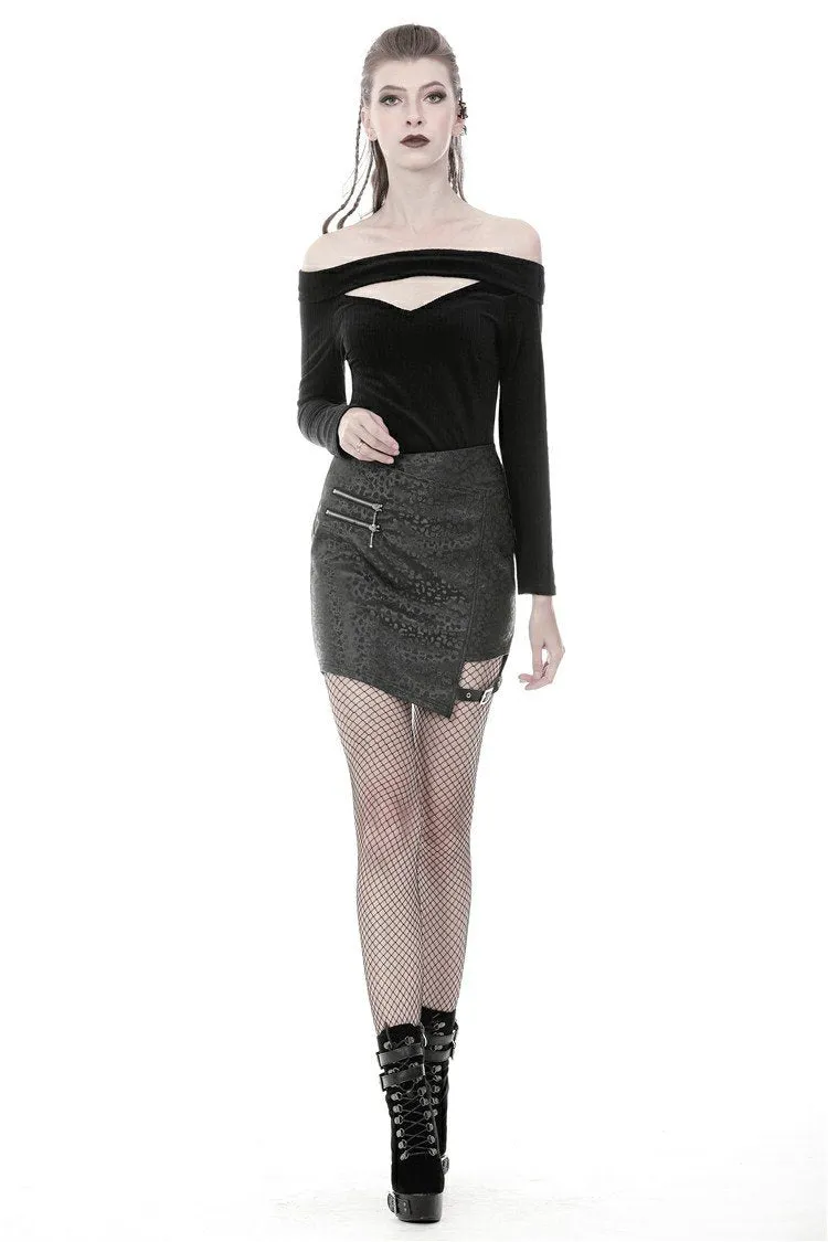 Punk off-shoulder hollow chest T-shirt with lace-up back TW247