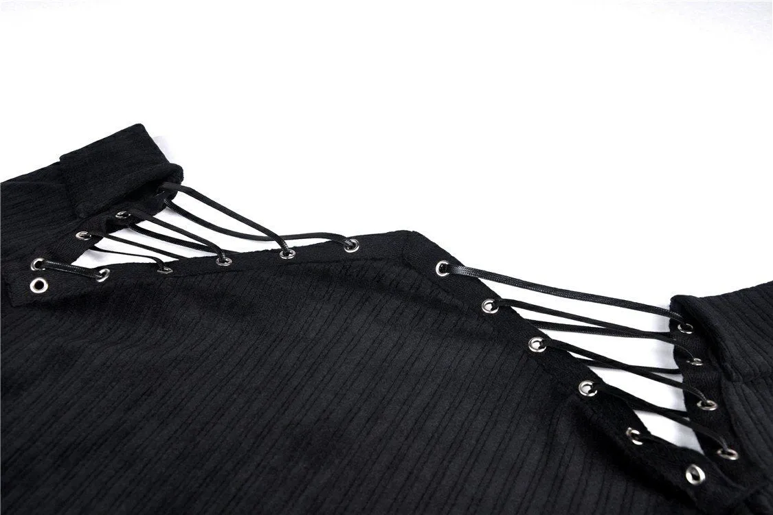 Punk off-shoulder hollow chest T-shirt with lace-up back TW247