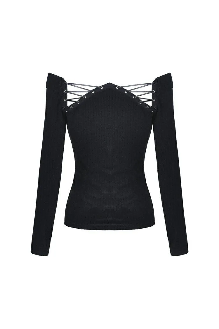 Punk off-shoulder hollow chest T-shirt with lace-up back TW247