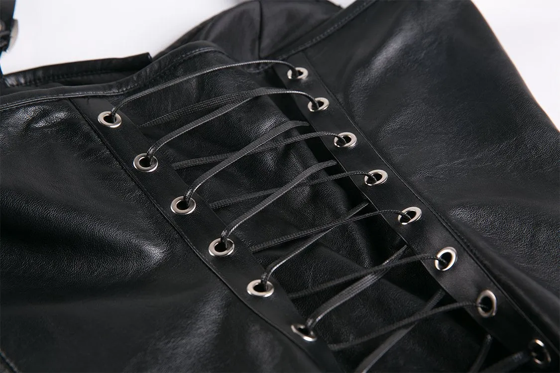 Punk PU leather corset with side rope design via metal D buckle CW026