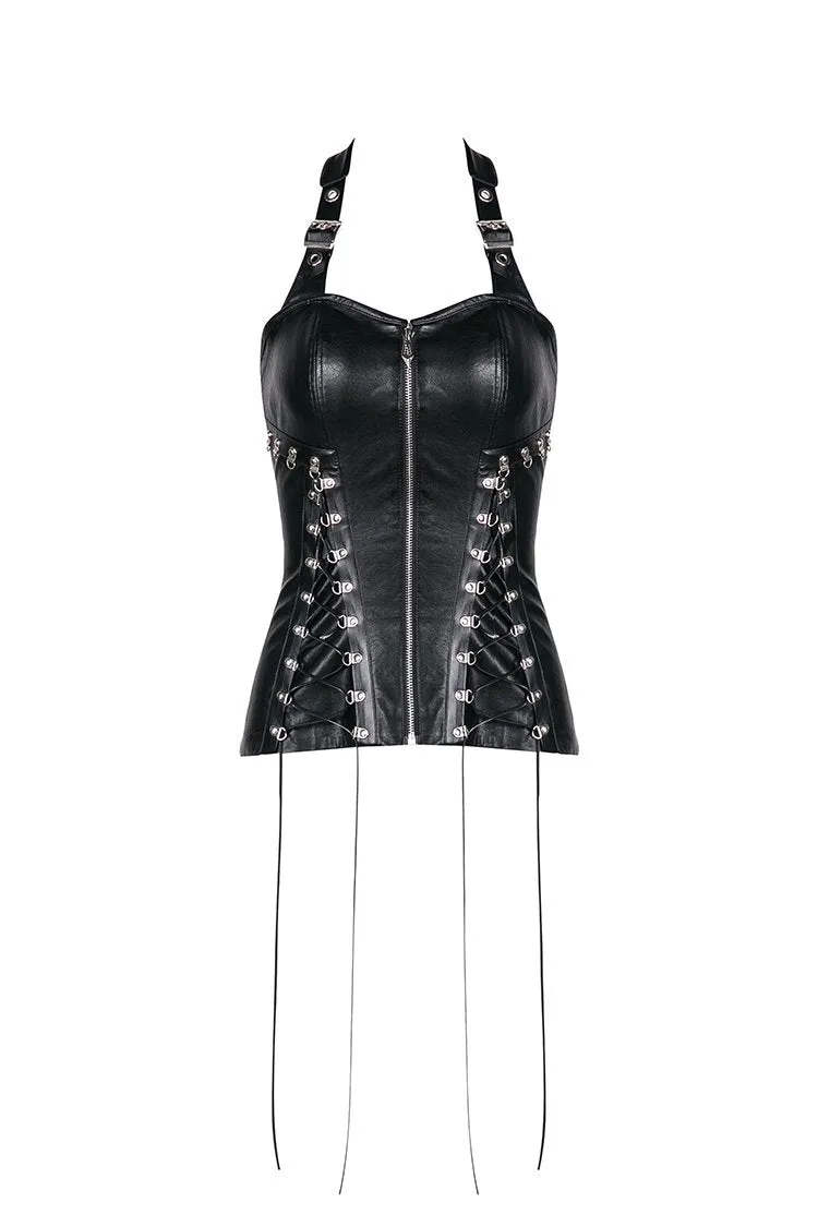 Punk PU leather corset with side rope design via metal D buckle CW026