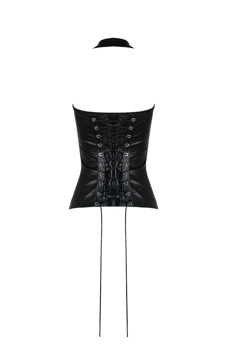 Punk PU leather corset with side rope design via metal D buckle CW026